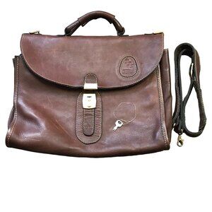 Vintage Rugero Brown Leather Messenger Bag‎ Briefcase Removable Strap Lock & Key